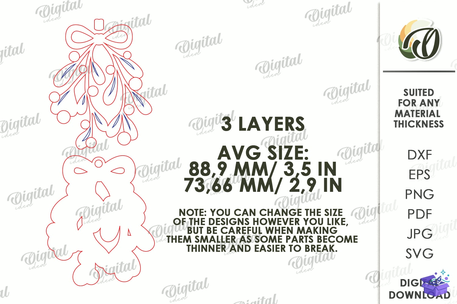Yılbaşı Ağacı Minimal Süs - Tasarım Çizim Dosyası (SVG, DXF, EPS, PNG) önizleme 2