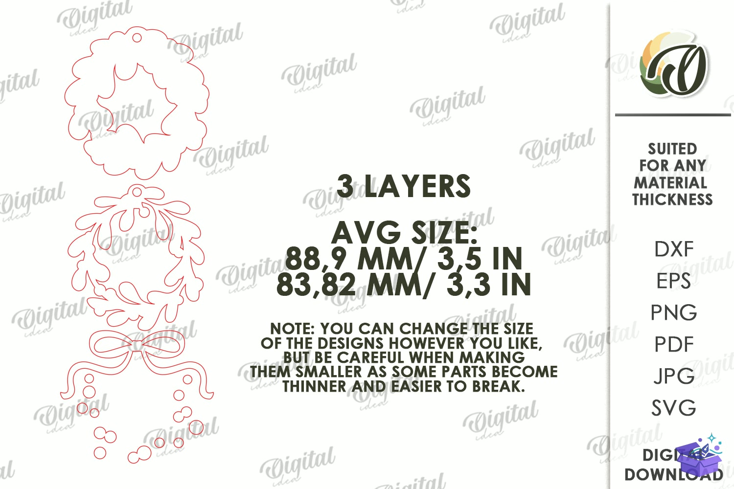 Yılbaşı Ağacı Minimal Süs - Tasarım Çizim Dosyası (SVG, DXF, EPS, PNG) önizleme 3