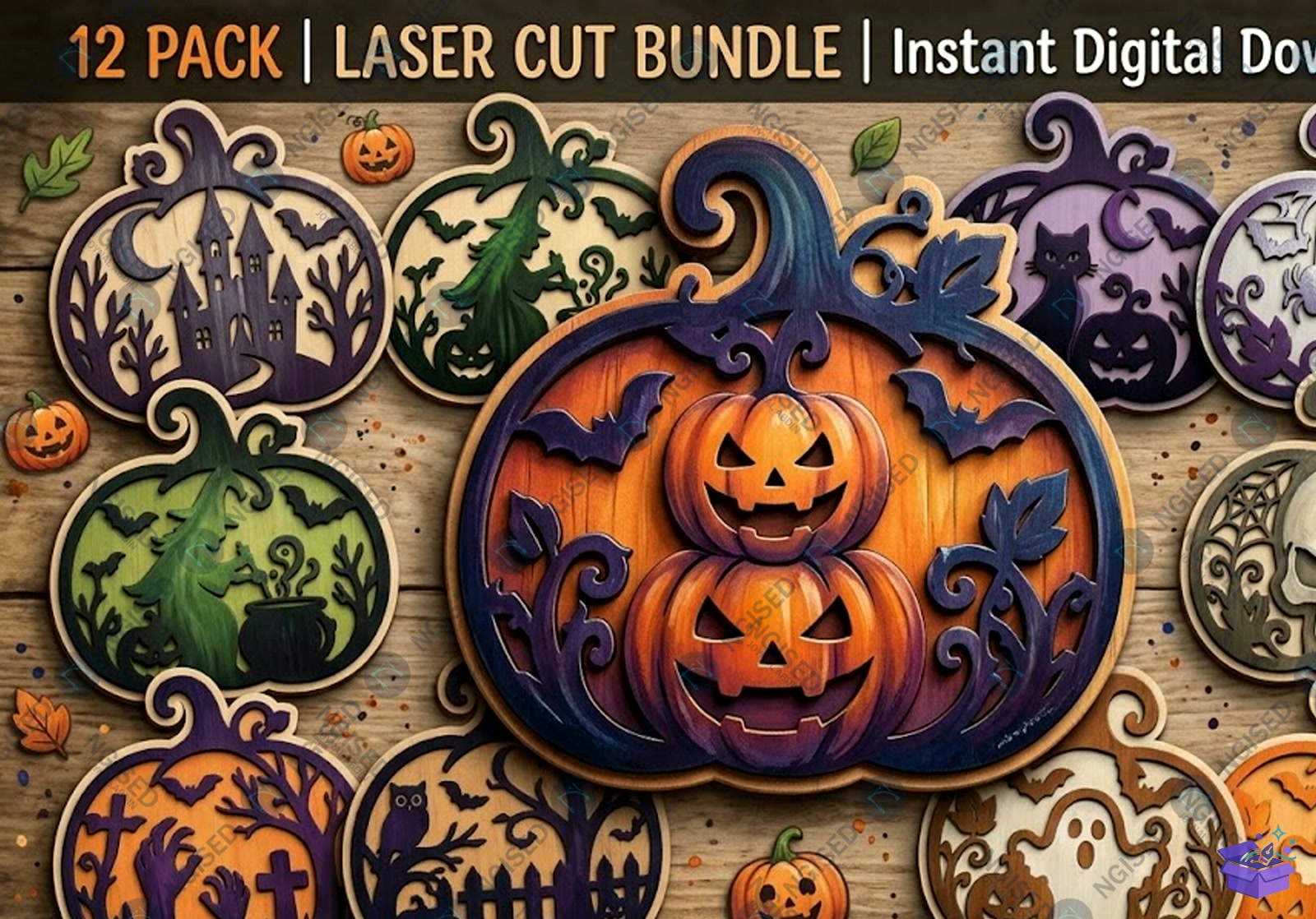 Lazer Kesim Cadılar Bayramı Pumpkin SVG - Tasarım Çizim Dosyası (SVG, DXF, EPS, PNG) önizleme 6