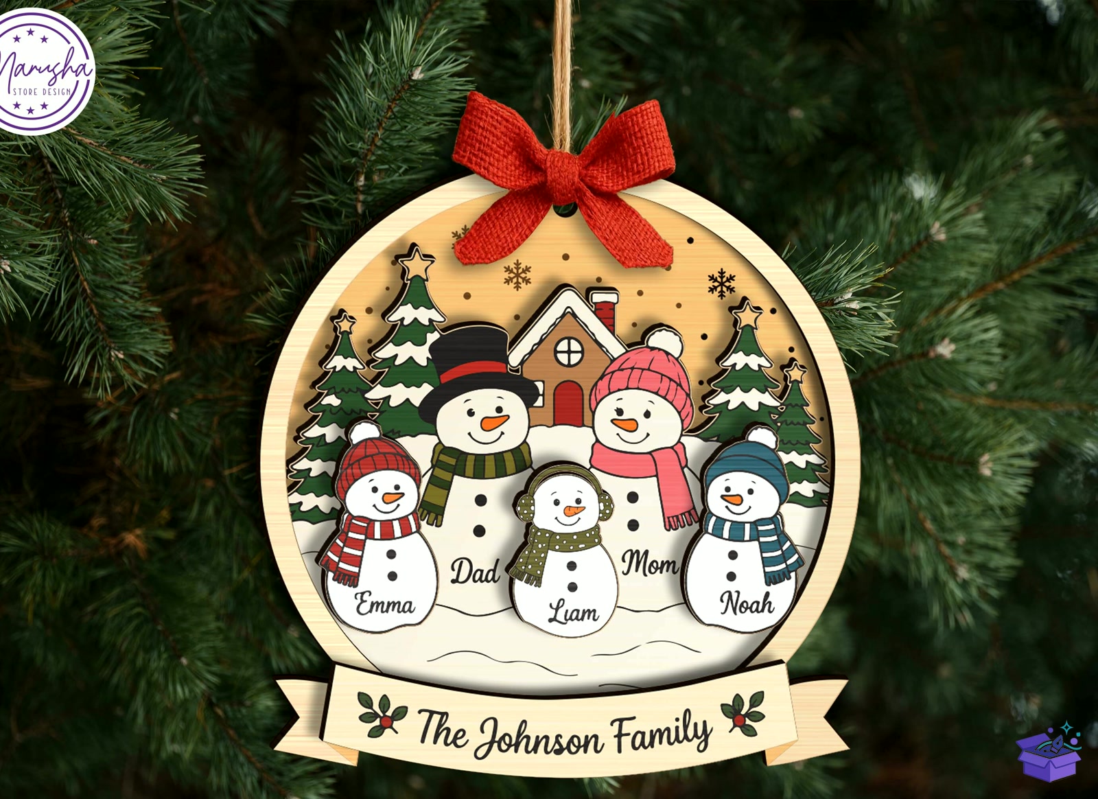 Personalized Snowman Family Süs SVG - Tasarım Çizim Dosyası (SVG, DXF, EPS, PNG) önizleme 3