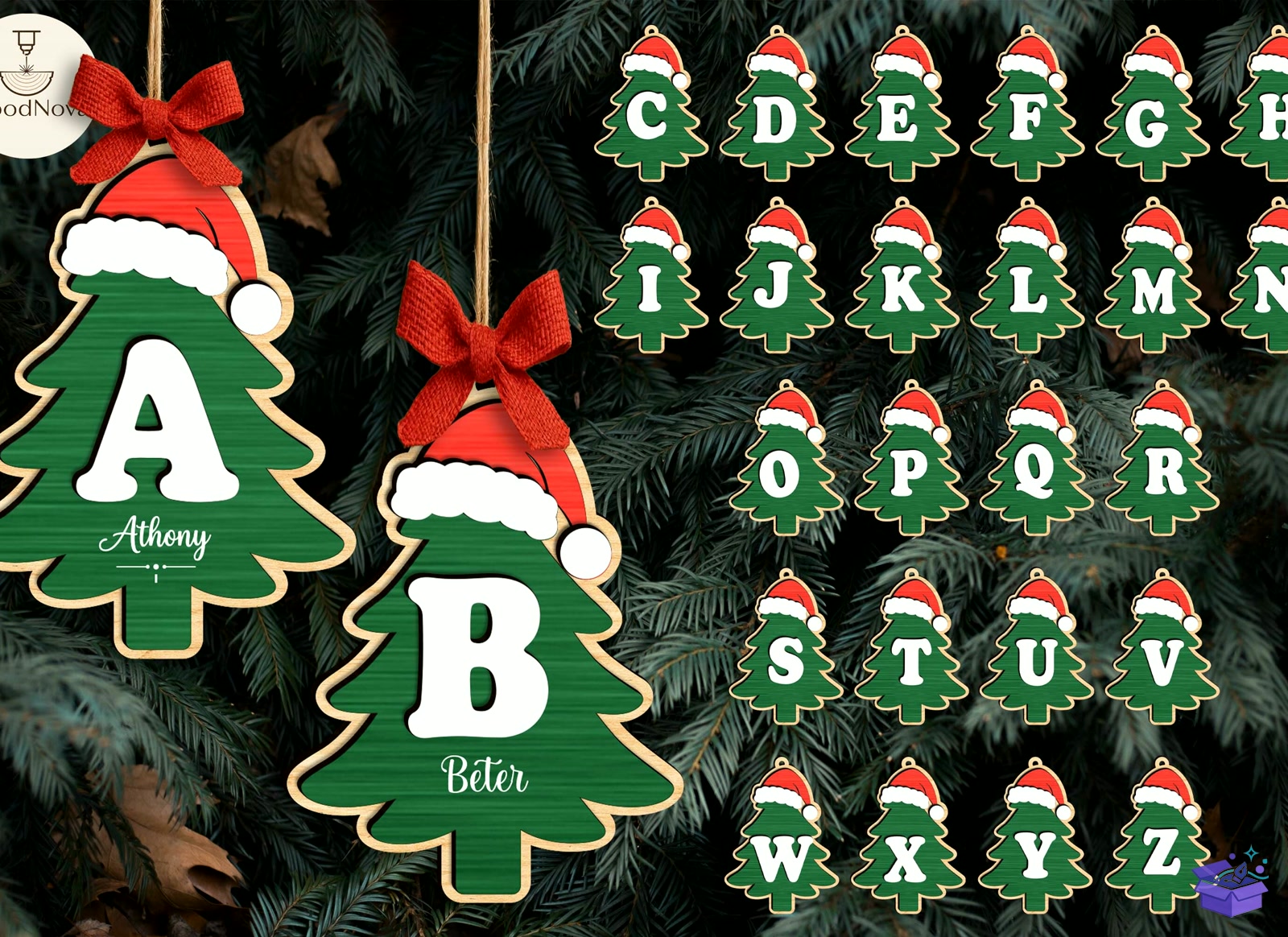 Personalized Alphabet Xmas Süs SVG - Tasarım Çizim Dosyası (SVG, DXF, EPS, PNG) önizleme 5