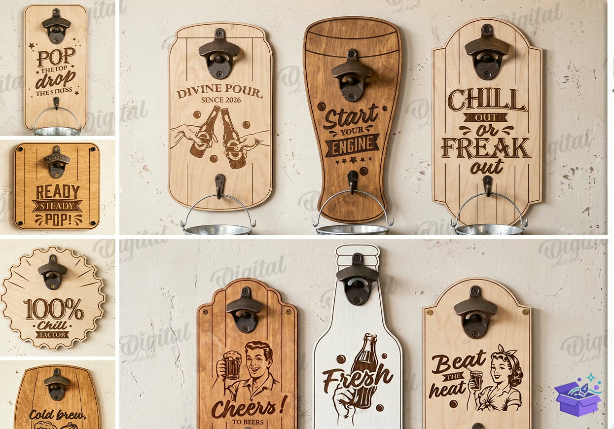 Wall Mounted Beer Openers Laser - Tasarım Çizim Dosyası (SVG, DXF, EPS, PNG) önizleme 4