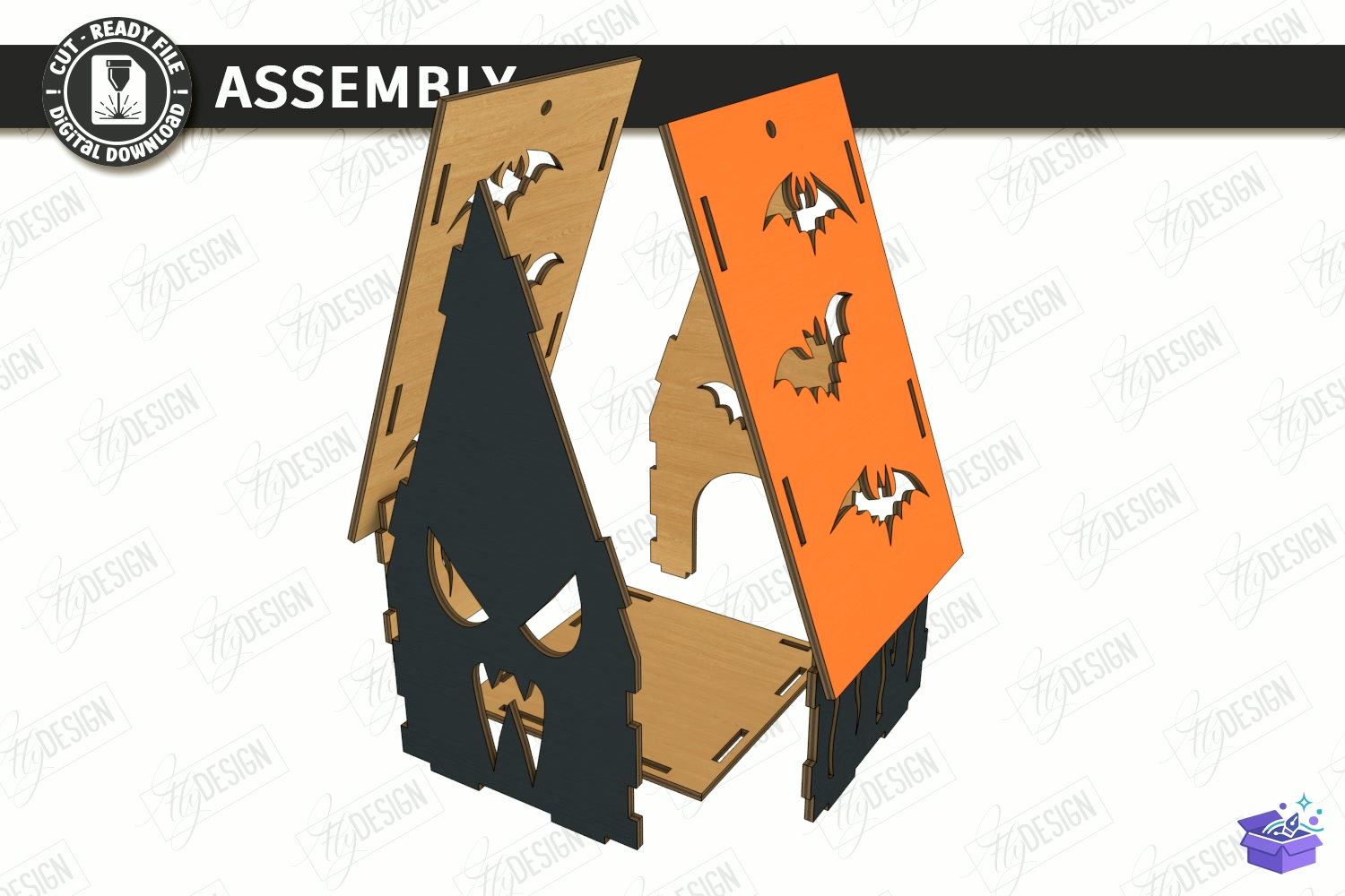Cadılar Bayramı Haunted House Fener - Tasarım Çizim Dosyası (SVG, DXF, EPS, PNG) önizleme 2