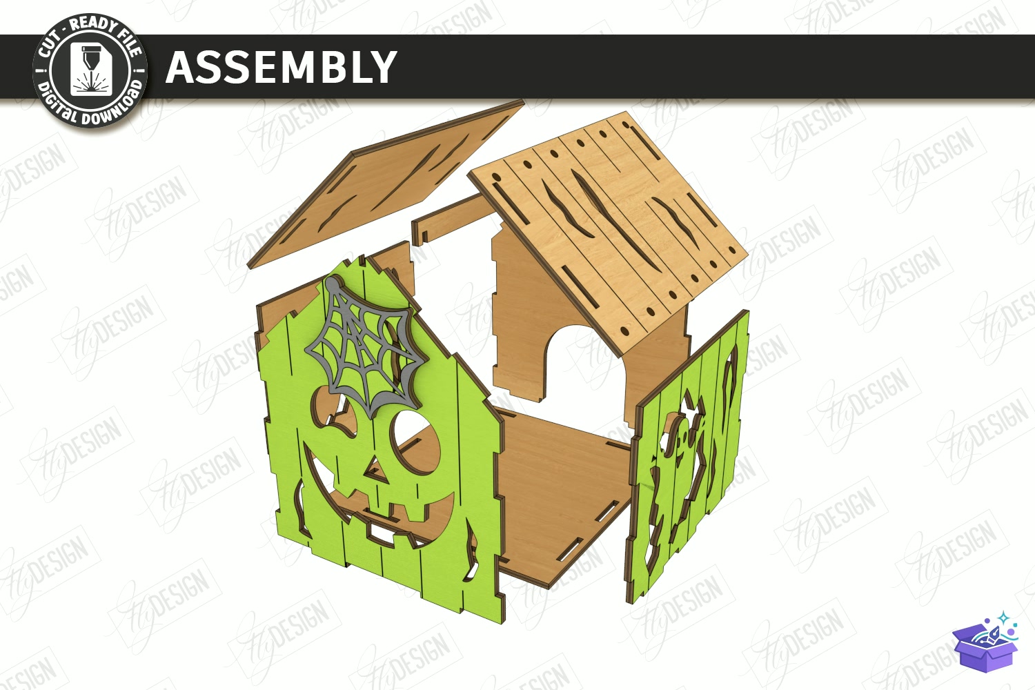 Cadılar Bayramı Haunted House Fener - Tasarım Çizim Dosyası (SVG, DXF, EPS, PNG) önizleme 3