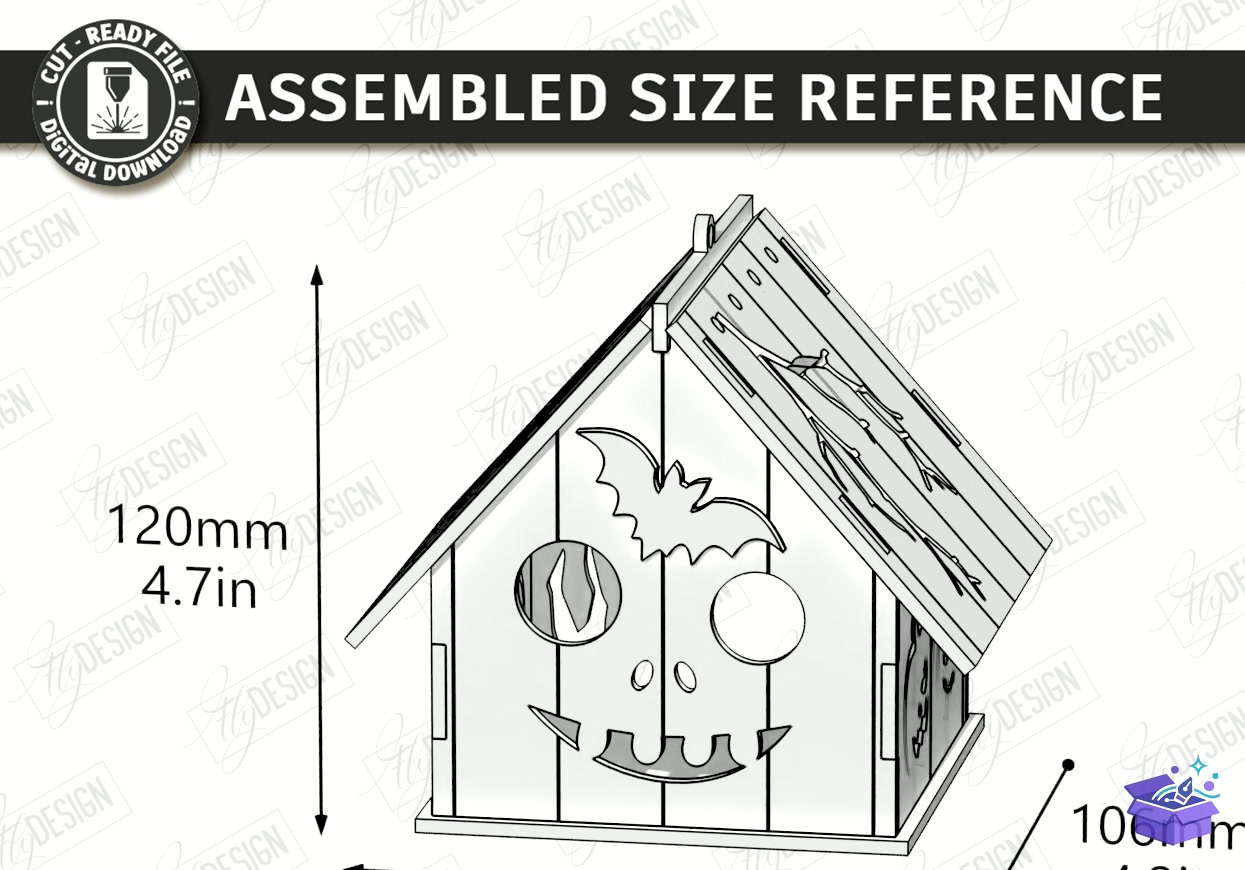 Cadılar Bayramı Haunted House Fener - Tasarım Çizim Dosyası (SVG, DXF, EPS, PNG) önizleme 6