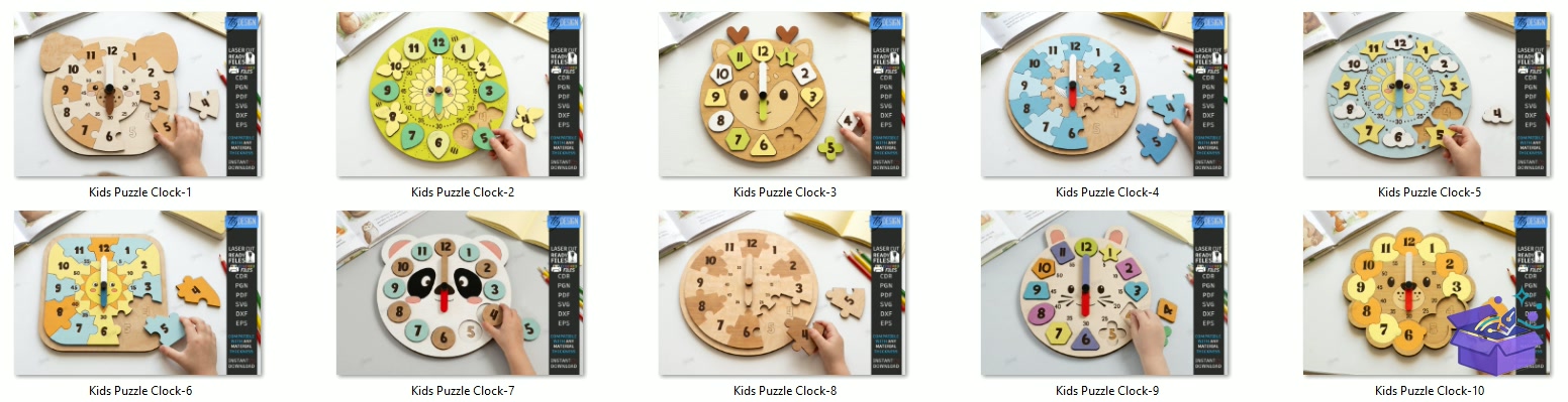 Kids Ahşap Yapboz Duvar Saati Lazer Kesim CNC - Tasarım Çizim Dosyası (SVG, DXF, EPS, PNG) - Lazer Kesim Dosyaları İndir (STL, 3MF, DXF)