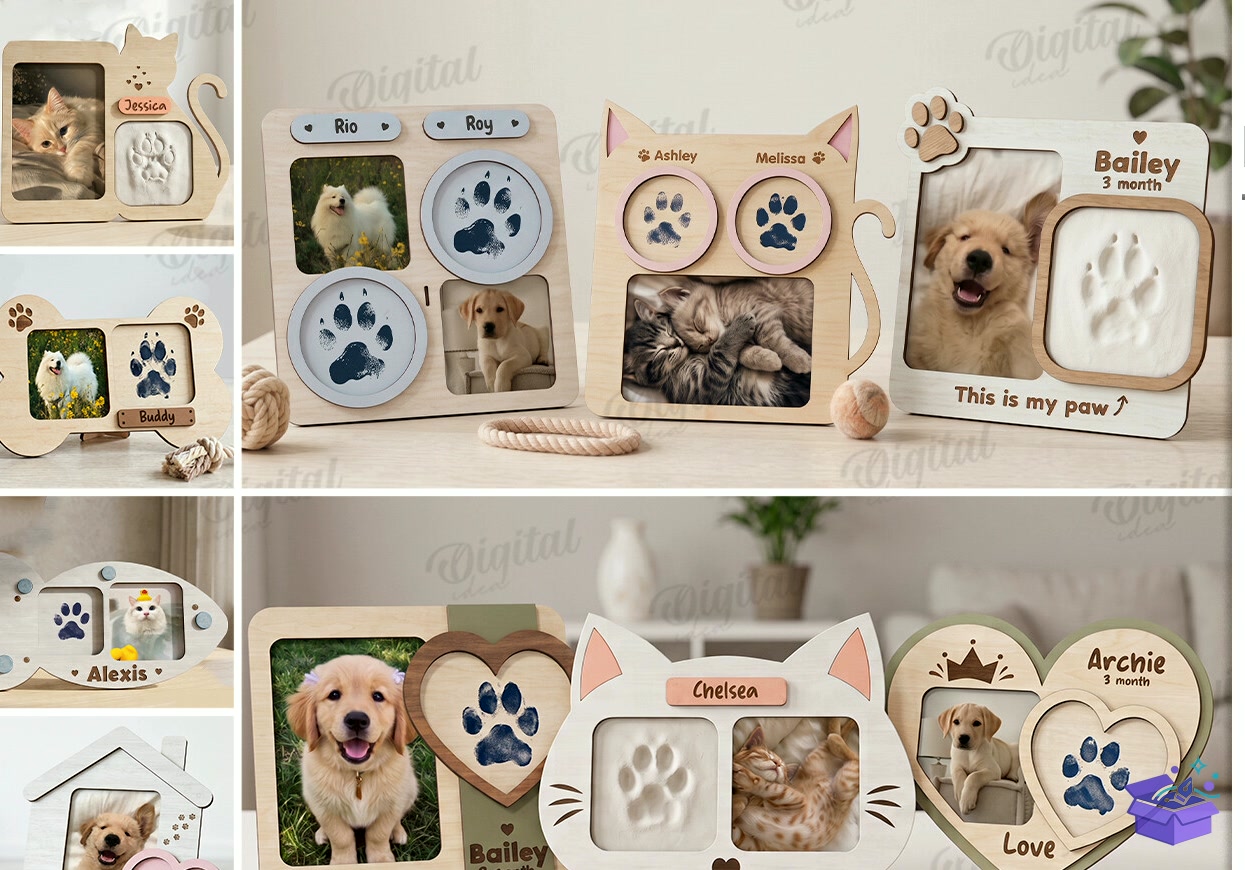 Pet Paw Print Photo Çerçeve Laser - Tasarım Çizim Dosyası (SVG, DXF, EPS, PNG) önizleme 4