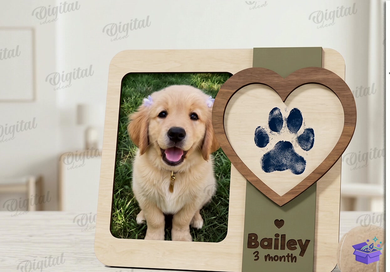Pet Paw Print Photo Çerçeve Laser - Tasarım Çizim Dosyası (SVG, DXF, EPS, PNG) önizleme 5