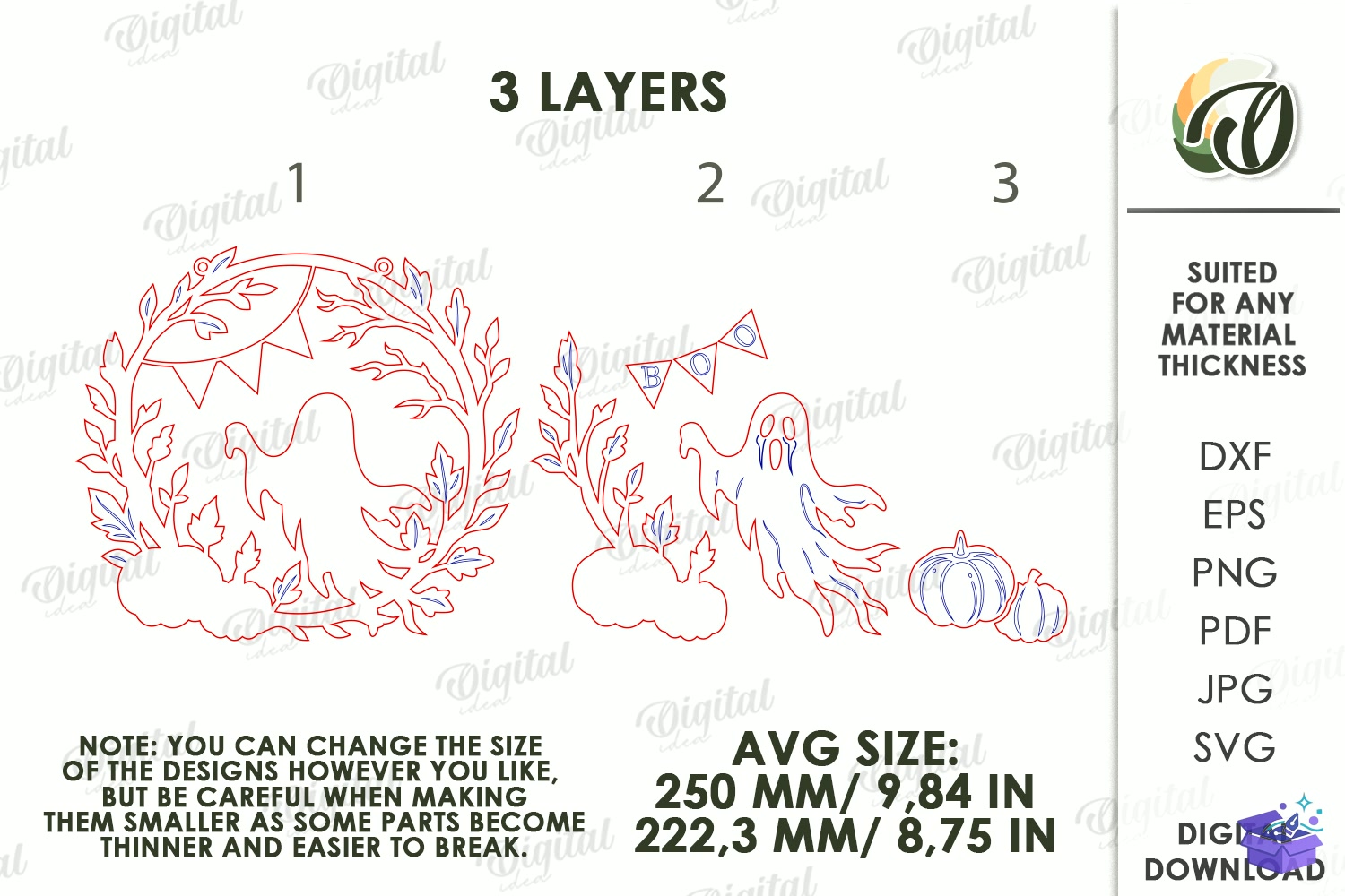 Cadılar Bayramı Wreaths Lazer Kesim - Tasarım Çizim Dosyası (SVG, DXF, EPS, PNG) önizleme 3