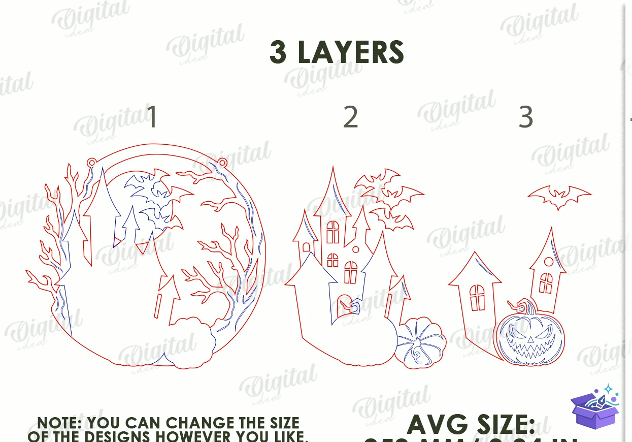 Cadılar Bayramı Wreaths Lazer Kesim - Tasarım Çizim Dosyası (SVG, DXF, EPS, PNG) önizleme 6