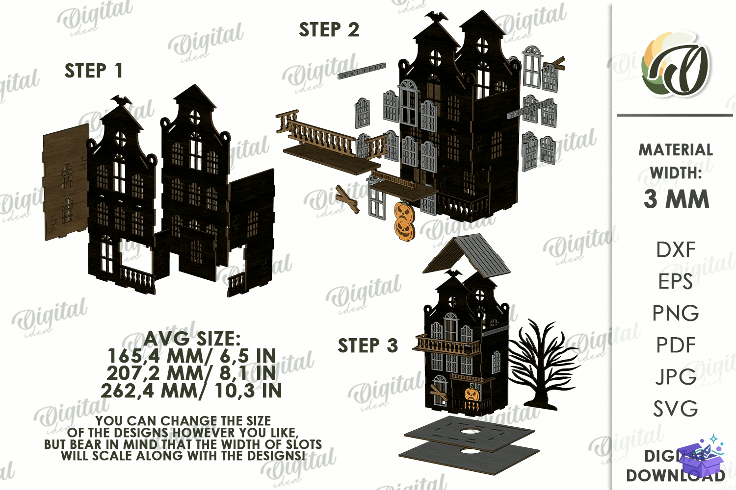 3D Cadılar Bayramı Houses Lazer Kesim - Tasarım Çizim Dosyası (SVG, DXF, EPS, PNG) - Lazer Kesim Dosyaları İndir (STL, 3MF, DXF)