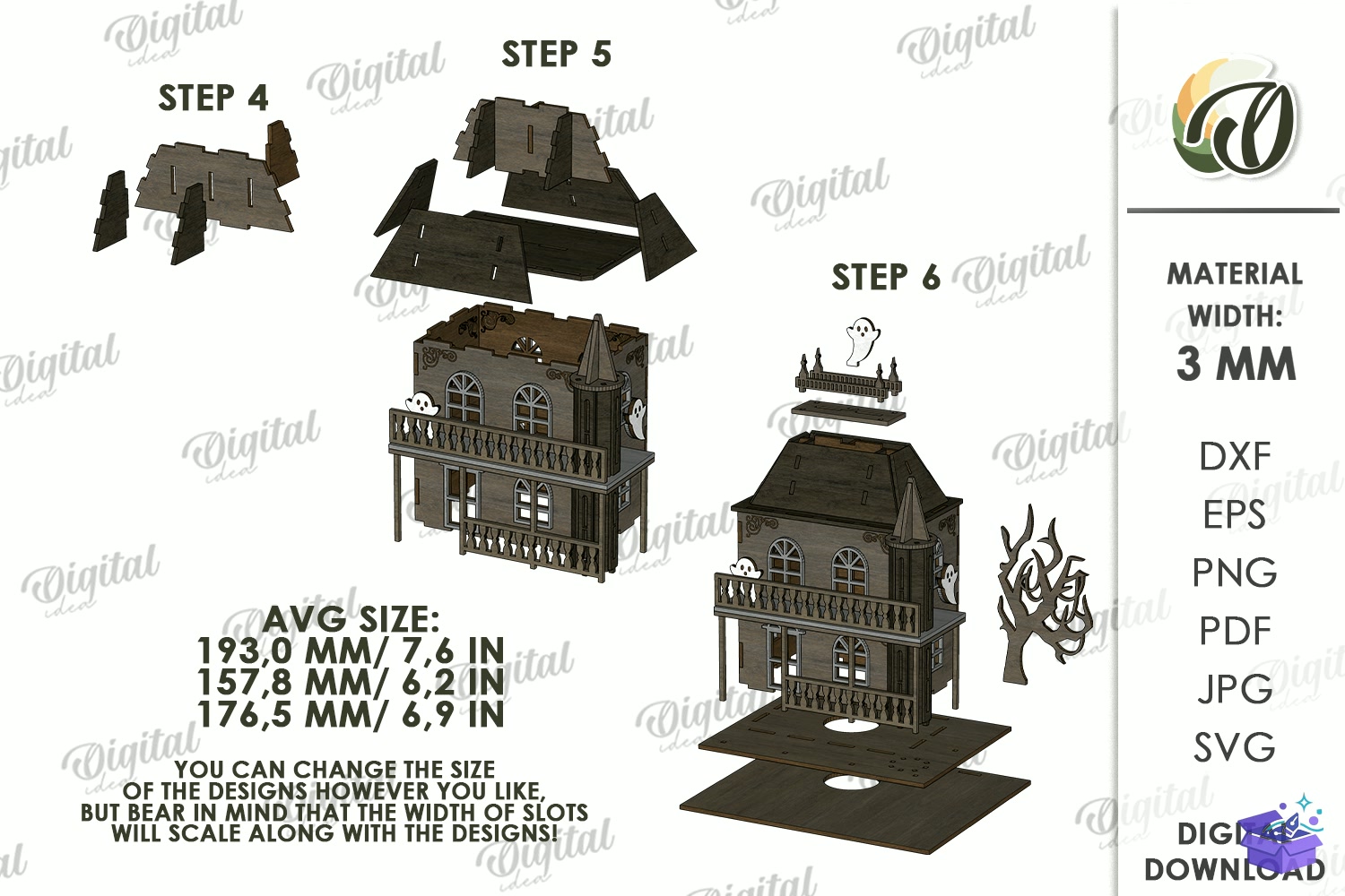 3D Cadılar Bayramı Houses Lazer Kesim - Tasarım Çizim Dosyası (SVG, DXF, EPS, PNG) önizleme 3