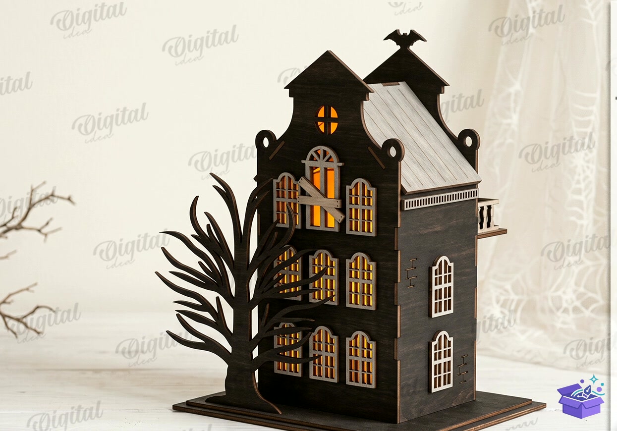 3D Cadılar Bayramı Houses Lazer Kesim - Tasarım Çizim Dosyası (SVG, DXF, EPS, PNG) önizleme 6
