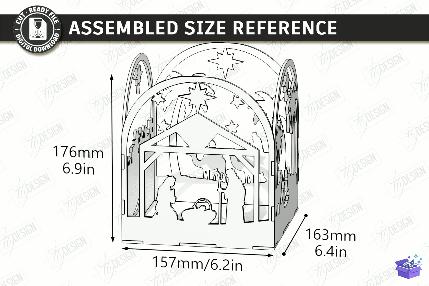 Yılbaşı Gece Lambası Lazer Kesim - Tasarım Çizim Dosyası (SVG, DXF, EPS, PNG) önizleme 3