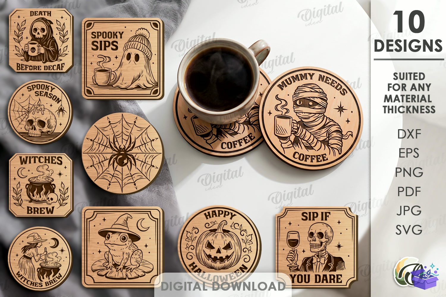 Cadılar Bayramı Bardak Altlığı Lazer Kesim - Tasarım Çizim Dosyası (SVG, DXF, EPS, PNG) - Lazer Kesim Dosyaları İndir (DXF, SVG, EPS)