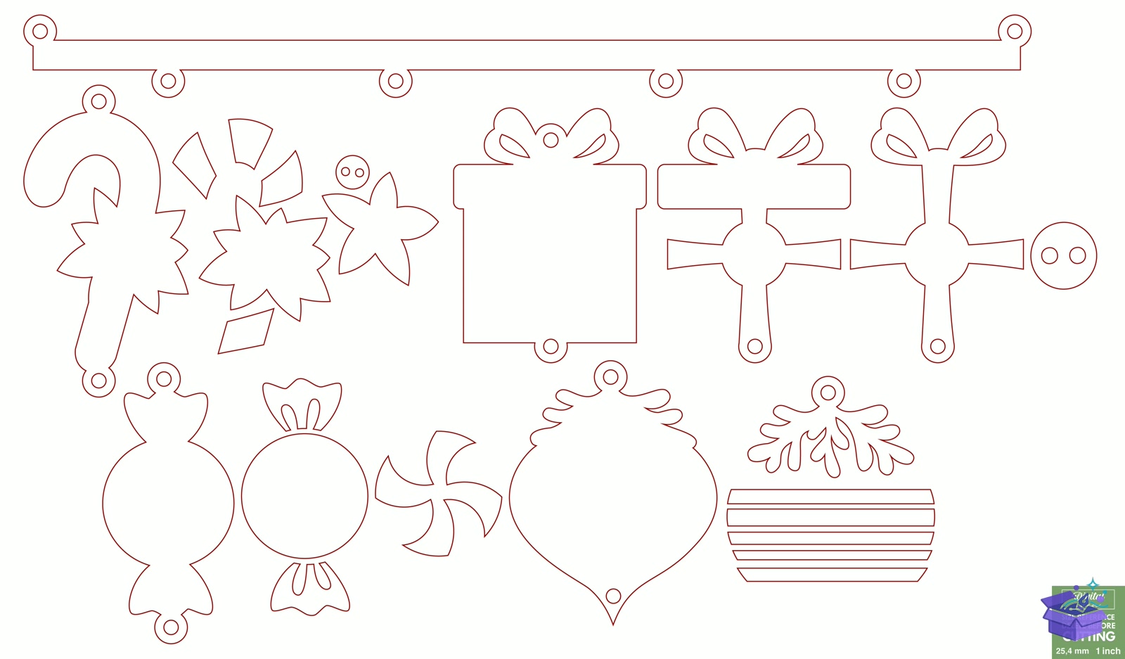 Yılbaşı Ağaç Süsü Lazer Kesim - Tasarım Çizim Dosyası (SVG, DXF, EPS, PNG) önizleme 2
