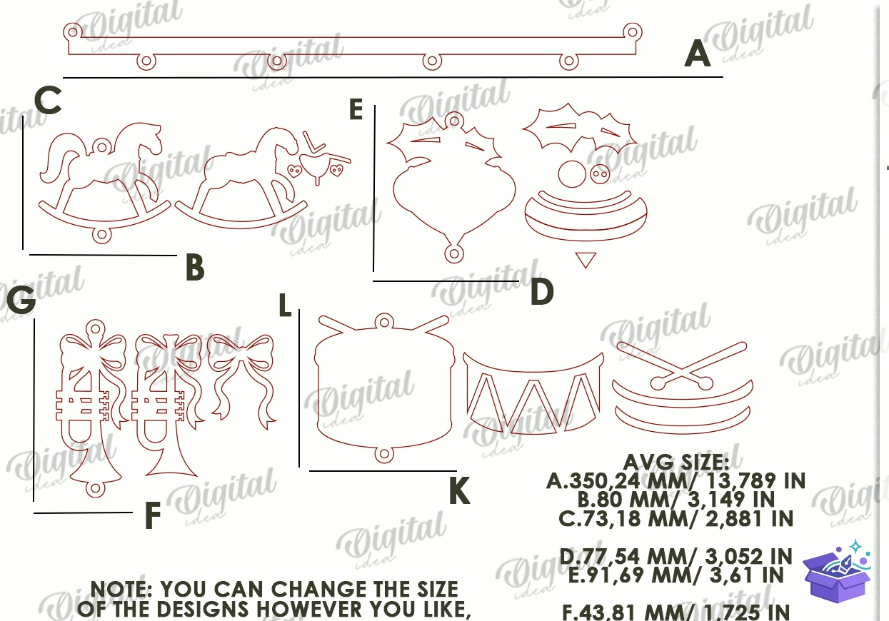 Yılbaşı Ağaç Süsü Lazer Kesim - Tasarım Çizim Dosyası (SVG, DXF, EPS, PNG) önizleme 6