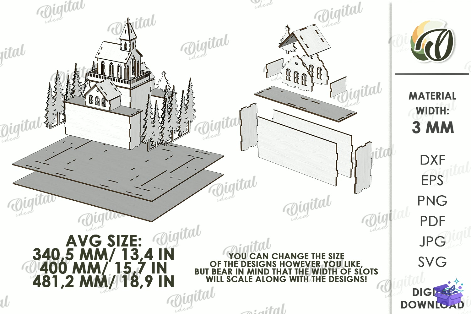 Yılbaşı Village Light Stand Lazer Kesim - Tasarım Çizim Dosyası (SVG, DXF, EPS, PNG) - Lazer Kesim Dosyaları İndir (STL, 3MF, DXF)
