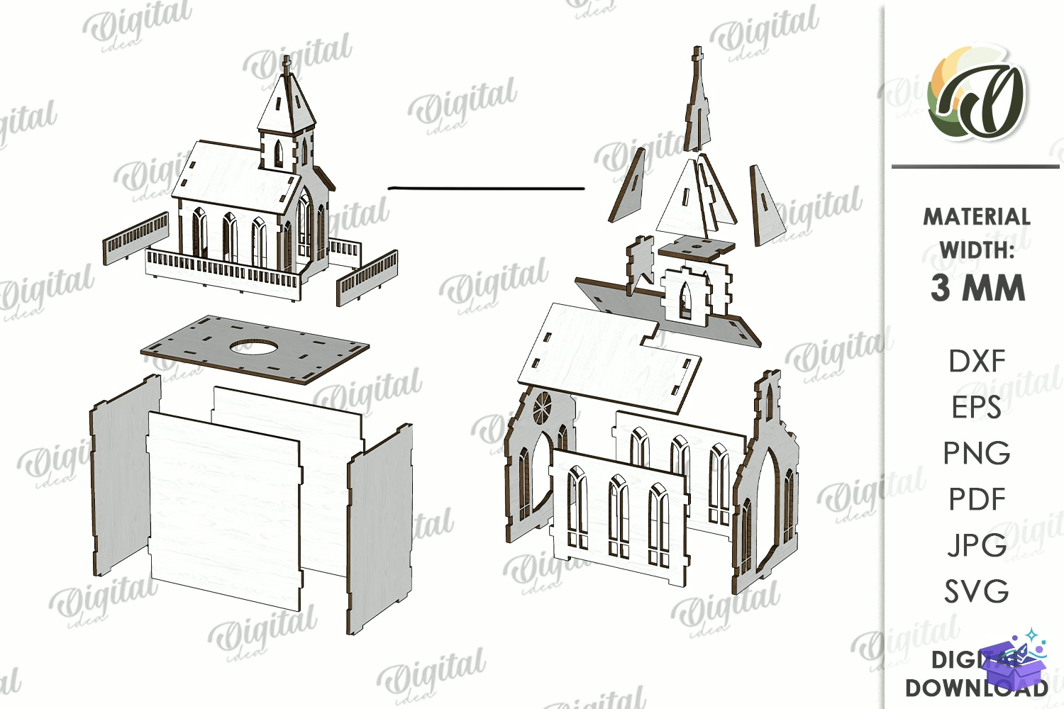 Yılbaşı Village Light Stand Lazer Kesim - Tasarım Çizim Dosyası (SVG, DXF, EPS, PNG) önizleme 3