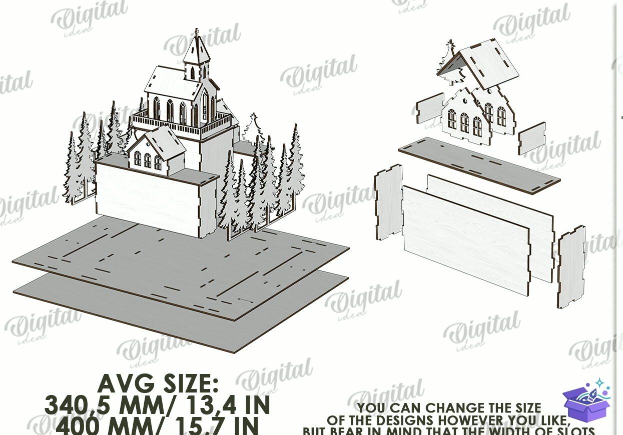 Yılbaşı Village Light Stand Lazer Kesim - Tasarım Çizim Dosyası (SVG, DXF, EPS, PNG) önizleme 6