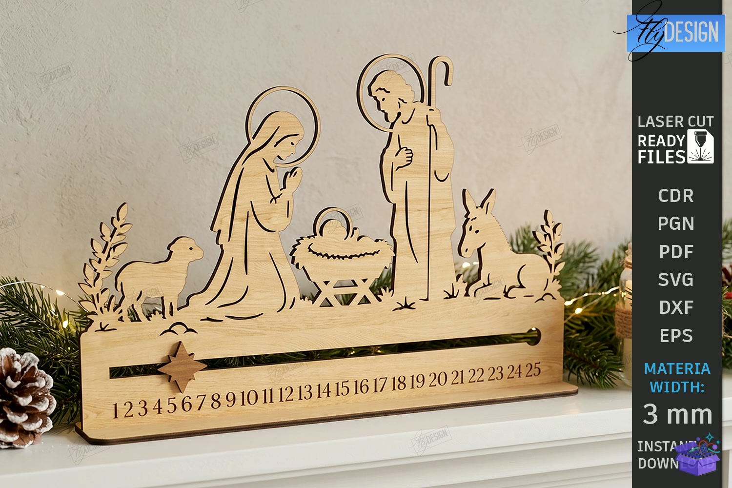 Nativity Yılbaşı Countdown Lazer Kesim - Tasarım Çizim Dosyası (SVG, DXF, EPS, PNG) önizleme 2