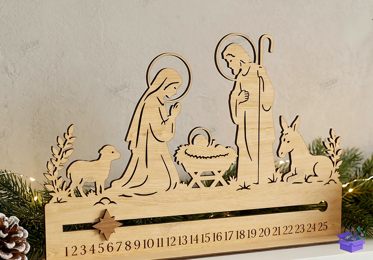 Nativity Yılbaşı Countdown Lazer Kesim - Tasarım Çizim Dosyası (SVG, DXF, EPS, PNG) önizleme 4