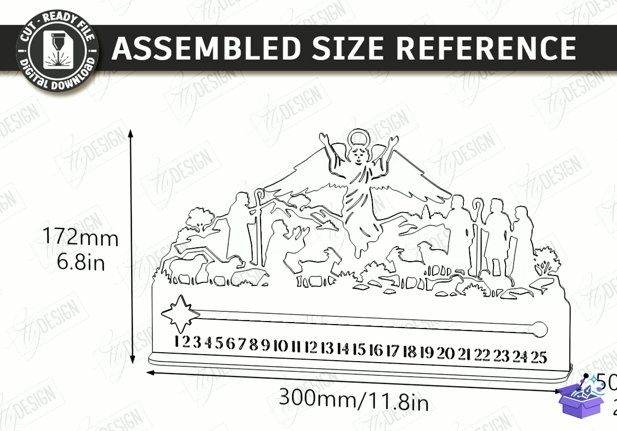 Nativity Yılbaşı Countdown Lazer Kesim - Tasarım Çizim Dosyası (SVG, DXF, EPS, PNG) önizleme 5