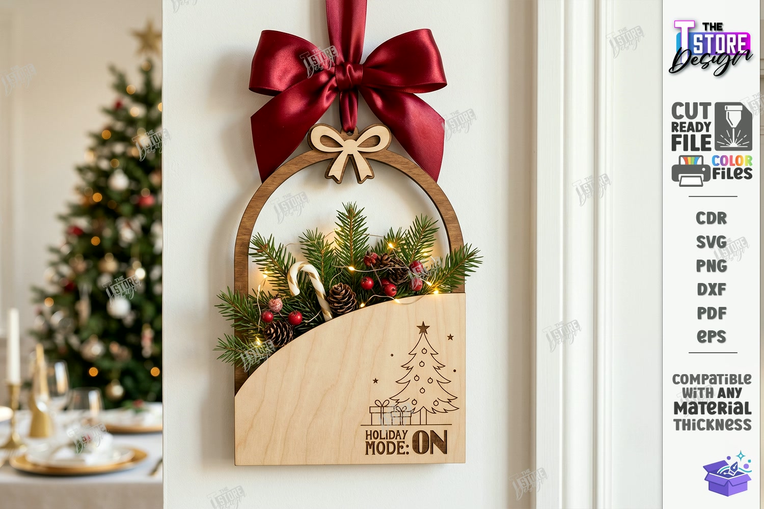 Yılbaşı Duvar Dekoru Lazer Kesim Xmas - Tasarım Çizim Dosyası (SVG, DXF, EPS, PNG) önizleme 2