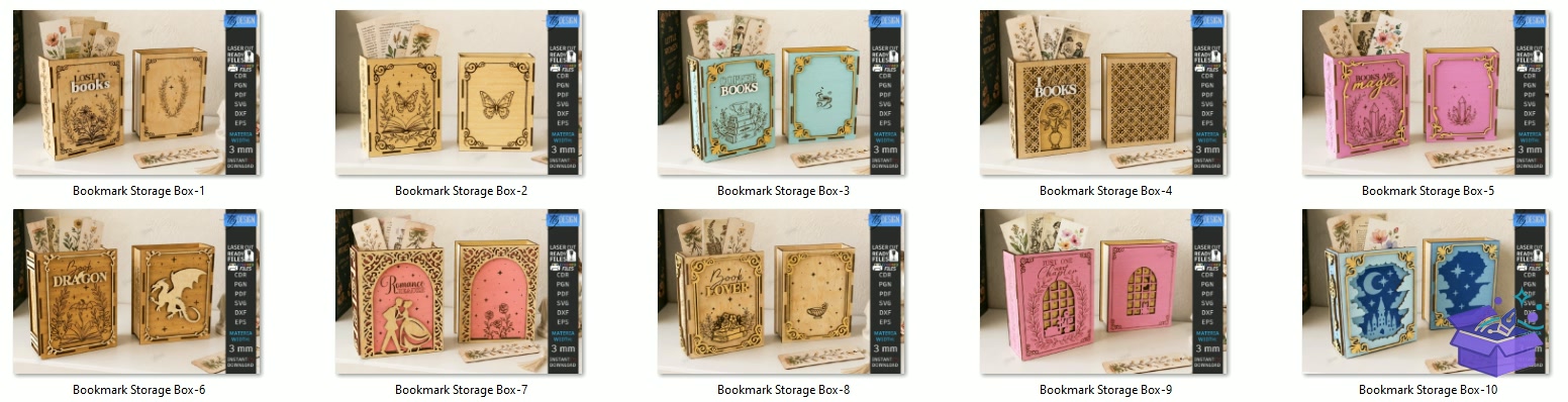 Kitap Ayracı Storage Kutu Lazer Kesim - Tasarım Çizim Dosyası (SVG, DXF, EPS, PNG) önizleme 2