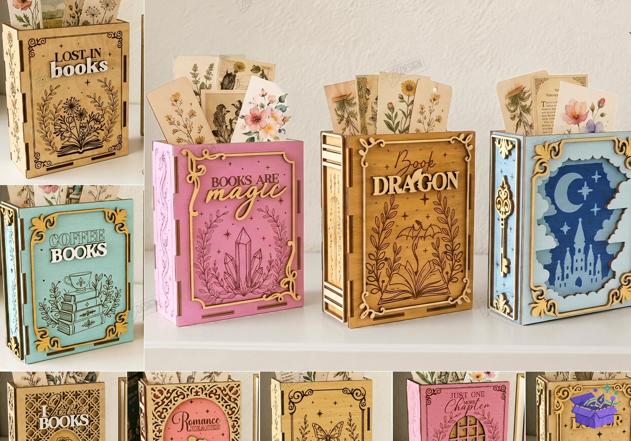 Kitap Ayracı Storage Kutu Lazer Kesim - Tasarım Çizim Dosyası (SVG, DXF, EPS, PNG) önizleme 4
