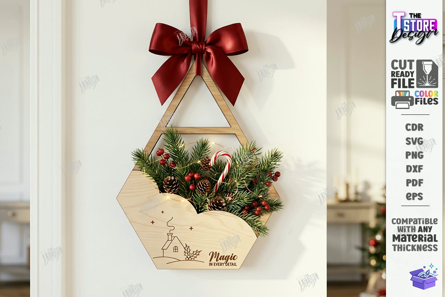 Yılbaşı Duvar Dekoru Lazer Kesim Xmas - Tasarım Çizim Dosyası (SVG, DXF, EPS, PNG) önizleme 2