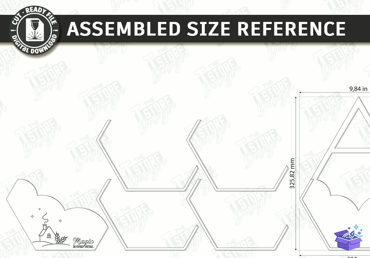 Yılbaşı Duvar Dekoru Lazer Kesim Xmas - Tasarım Çizim Dosyası (SVG, DXF, EPS, PNG) önizleme 5