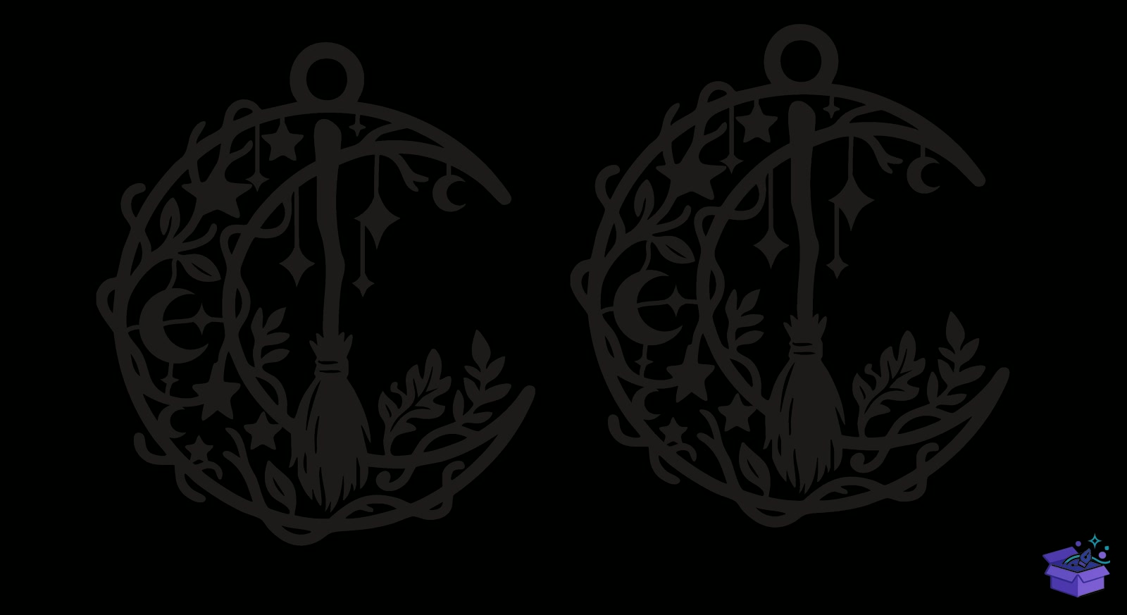 Witch Broom Star Küpe Lazer Kesim SVG - Tasarım Çizim Dosyası (SVG, DXF, EPS, PNG) önizleme 2