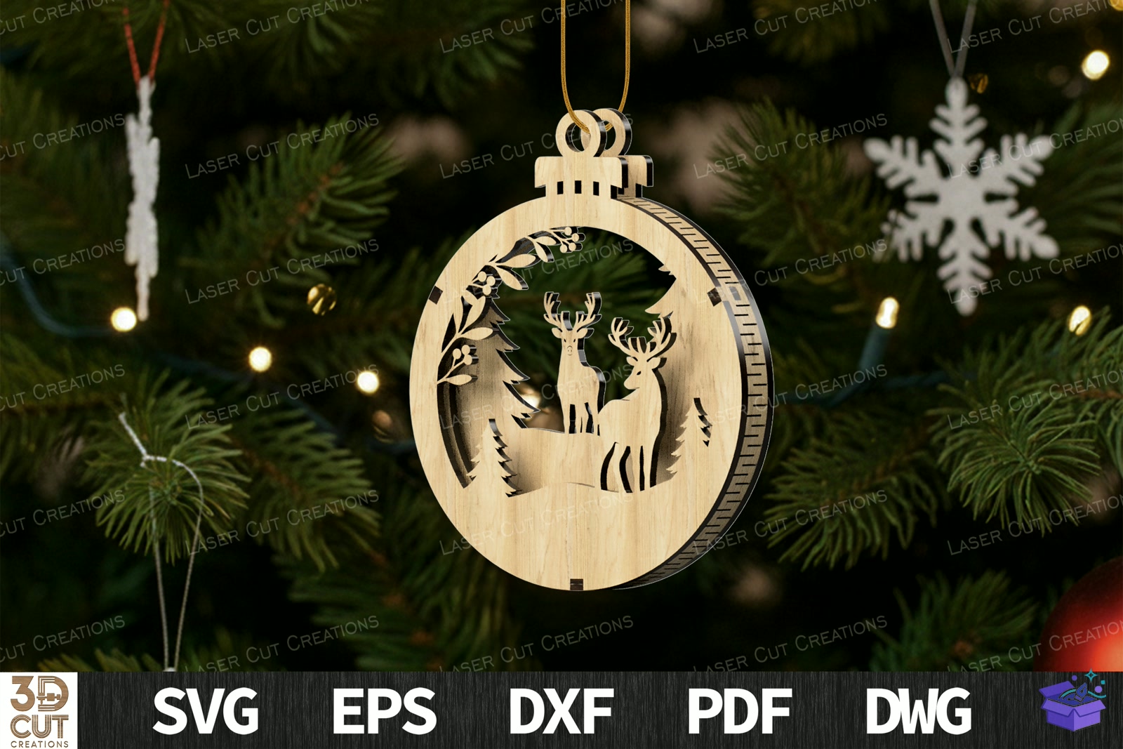 Yılbaşı Ağaç Süsü SVG Lazer Kesim - Tasarım Çizim Dosyası (SVG, DXF, EPS, PNG) - Lazer Kesim Dosyaları İndir (STL, 3MF, DXF)