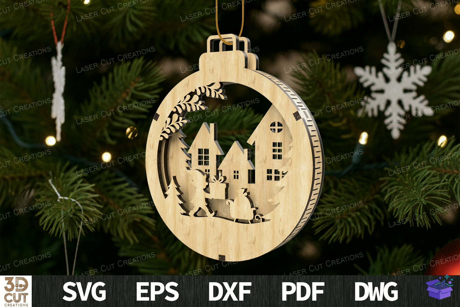 Yılbaşı Ağaç Süsü SVG Lazer Kesim - Tasarım Çizim Dosyası (SVG, DXF, EPS, PNG) önizleme 2