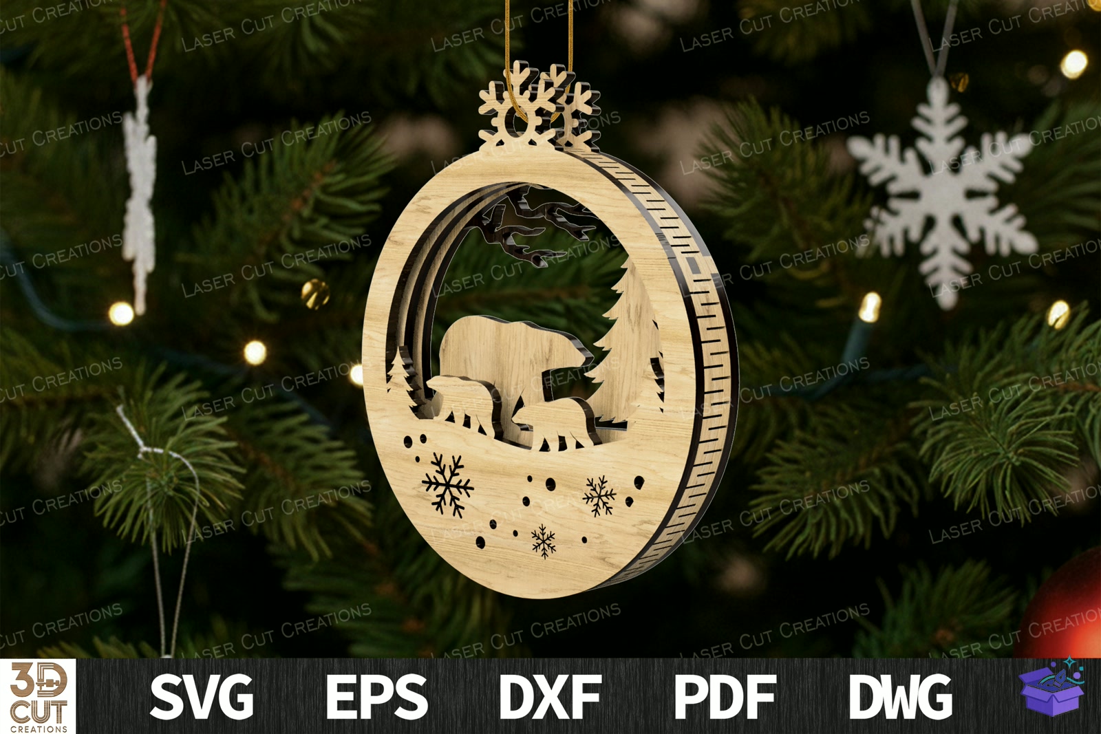 Yılbaşı Ağaç Süsü SVG Lazer Kesim - Tasarım Çizim Dosyası (SVG, DXF, EPS, PNG) önizleme 3
