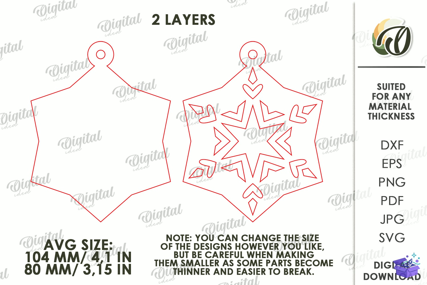 Yılbaşı Ağaç Süsü Lazer Kesim - Tasarım Çizim Dosyası (SVG, DXF, EPS, PNG) önizleme 3