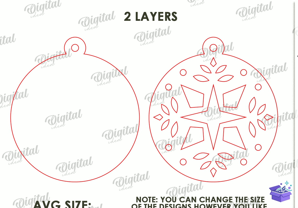 Yılbaşı Ağaç Süsü Lazer Kesim - Tasarım Çizim Dosyası (SVG, DXF, EPS, PNG) önizleme 5