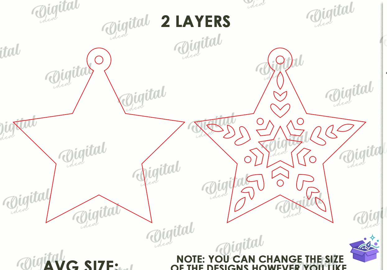 Yılbaşı Ağaç Süsü Lazer Kesim - Tasarım Çizim Dosyası (SVG, DXF, EPS, PNG) önizleme 6