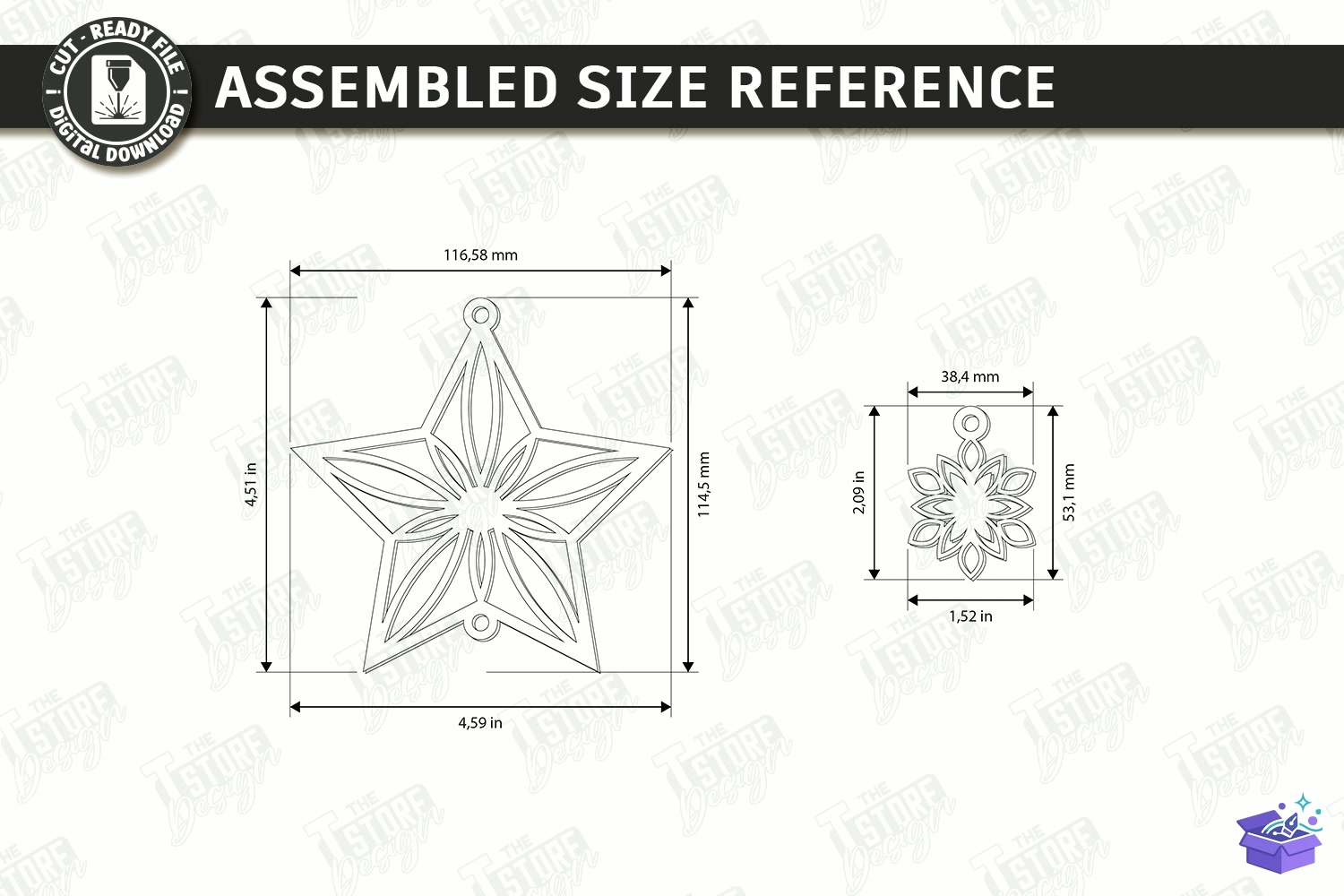 3D Yılbaşı Ağaç Süsü Lazer Kesim - Tasarım Çizim Dosyası (SVG, DXF, EPS, PNG) önizleme 3