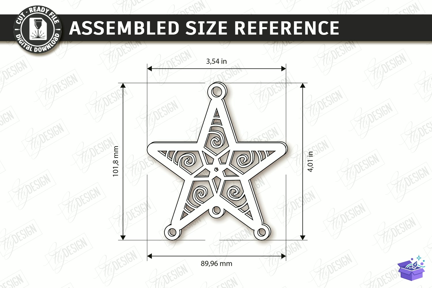 Yılbaşı Ağaç Süsü Pendant Lazer Kesim - Tasarım Çizim Dosyası (SVG, DXF, EPS, PNG) önizleme 3