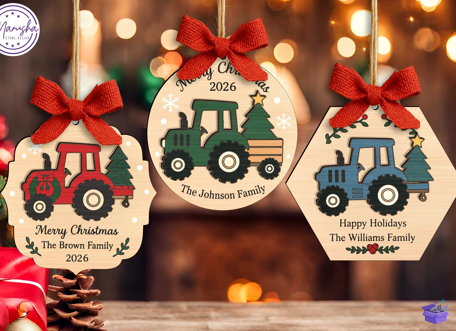 Yılbaşı Tractor Süs SVG - Tasarım Çizim Dosyası (SVG, DXF, EPS, PNG) önizleme 2