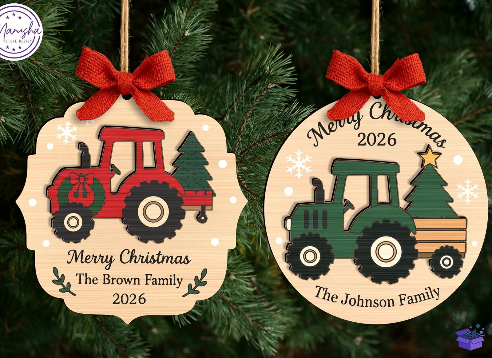 Yılbaşı Tractor Süs SVG - Tasarım Çizim Dosyası (SVG, DXF, EPS, PNG) önizleme 3