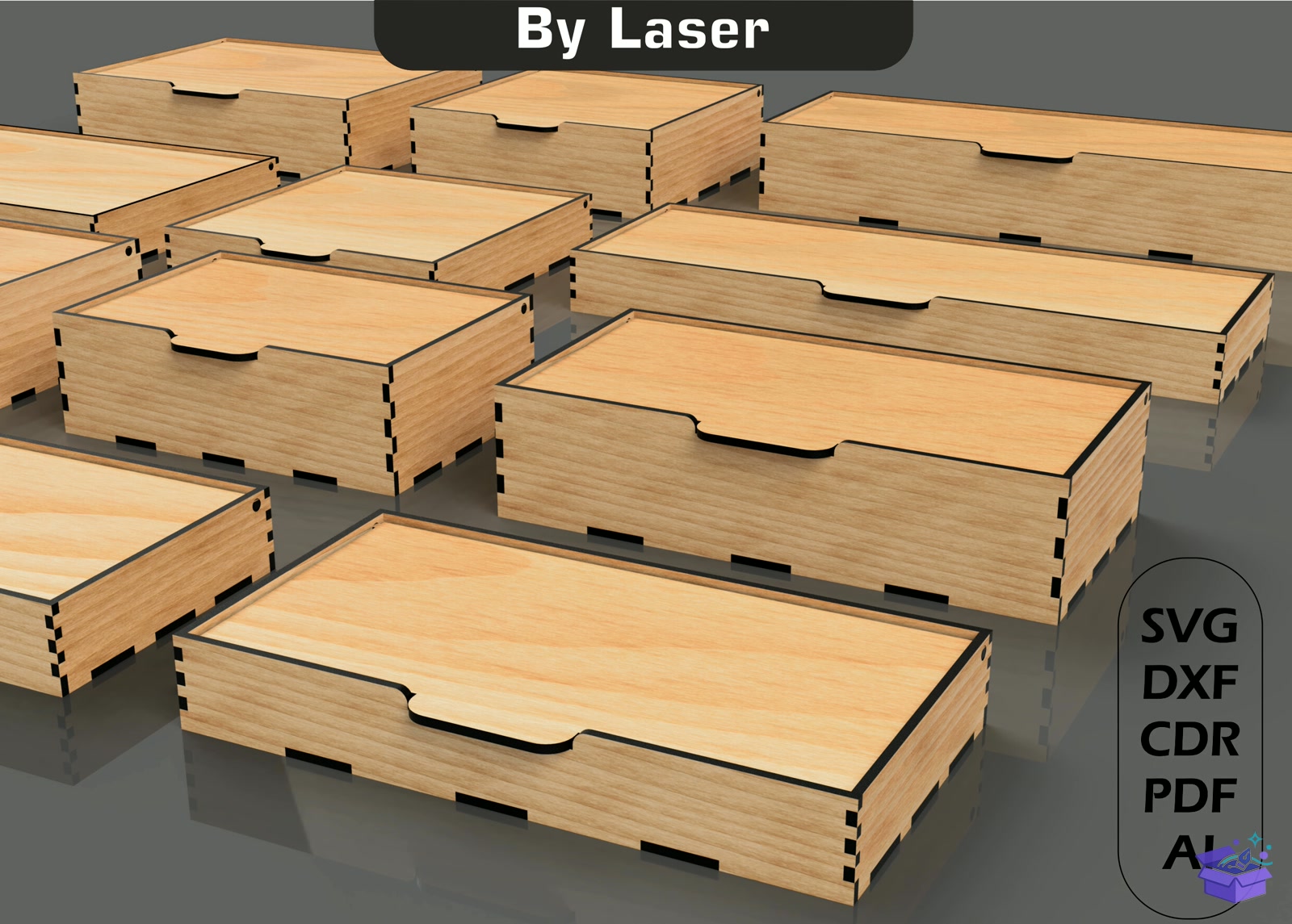 Lazer Kesim Kutu With Flip Up Lid 16 Size - Tasarım Çizim Dosyası (SVG, DXF, EPS, PNG) önizleme 5