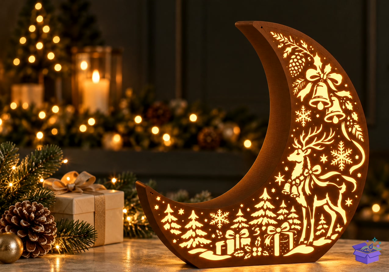 Santa Flight Moon Fener Santa And Ren Geyiği Lazer Kesim - Tasarım Çizim Dosyası (SVG, DXF, EPS, PNG) önizleme 2