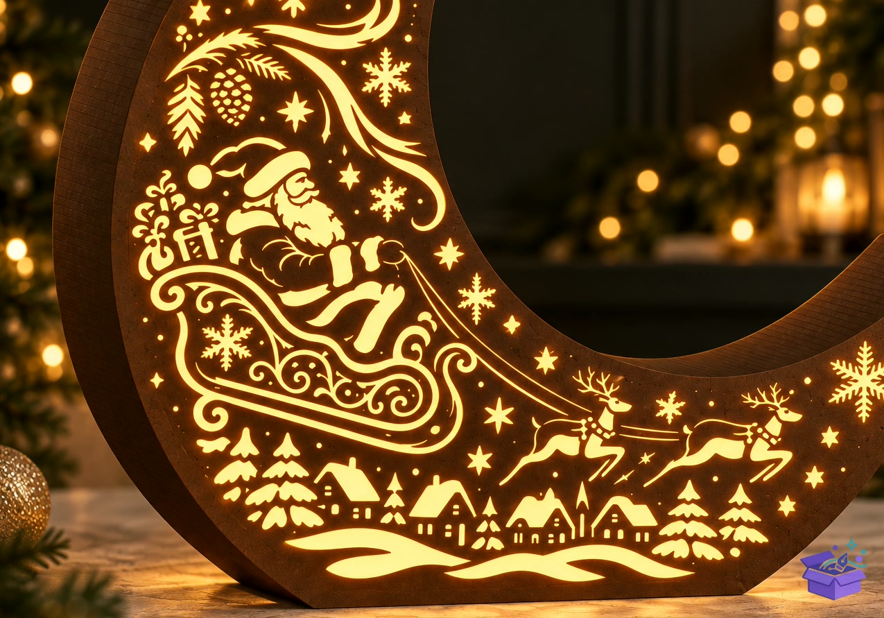 Santa Flight Moon Fener Santa And Ren Geyiği Lazer Kesim - Tasarım Çizim Dosyası (SVG, DXF, EPS, PNG) önizleme 3