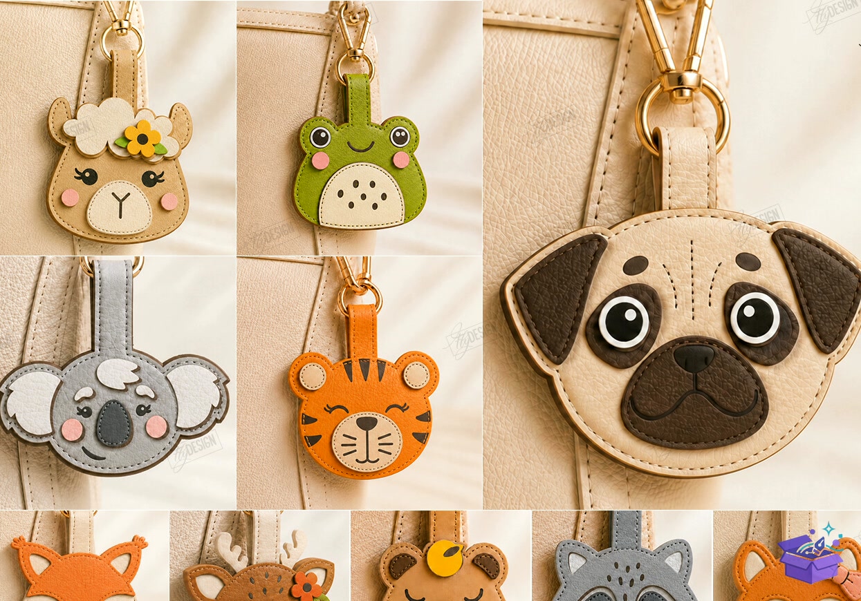 Deri Animal Anahtarlık Bag Tag - Tasarım Çizim Dosyası (SVG, DXF, EPS, PNG) önizleme 4