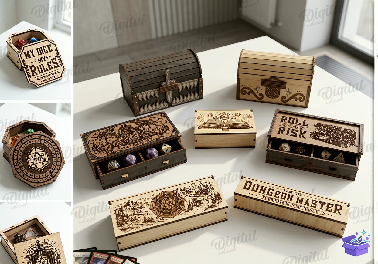RPG Dice Kutu Lazer Kesim - Tasarım Çizim Dosyası (SVG, DXF, EPS, PNG) önizleme 4