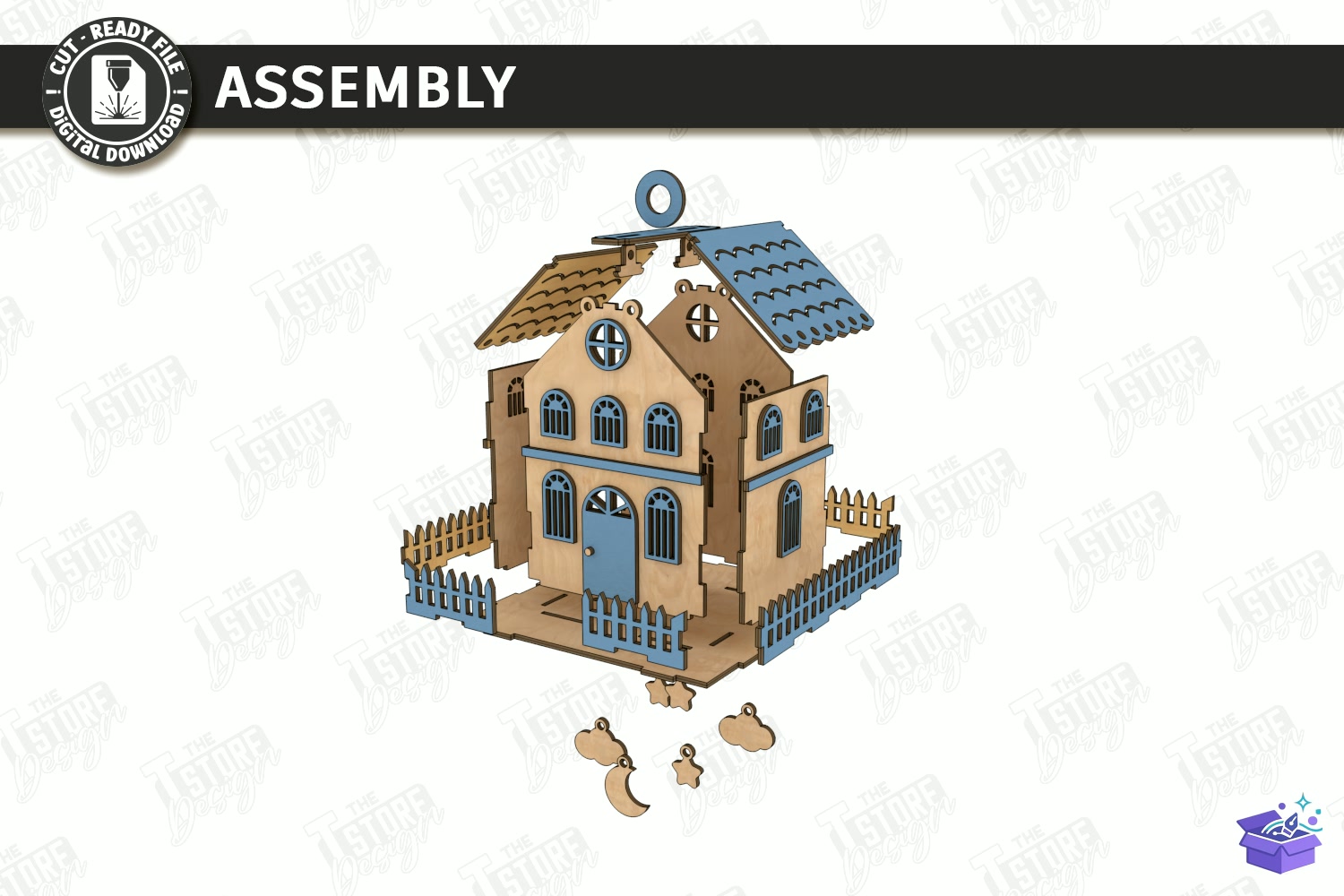 House İn Clouds Mobile Lazer Kesim - Tasarım Çizim Dosyası (SVG, DXF, EPS, PNG) önizleme 2