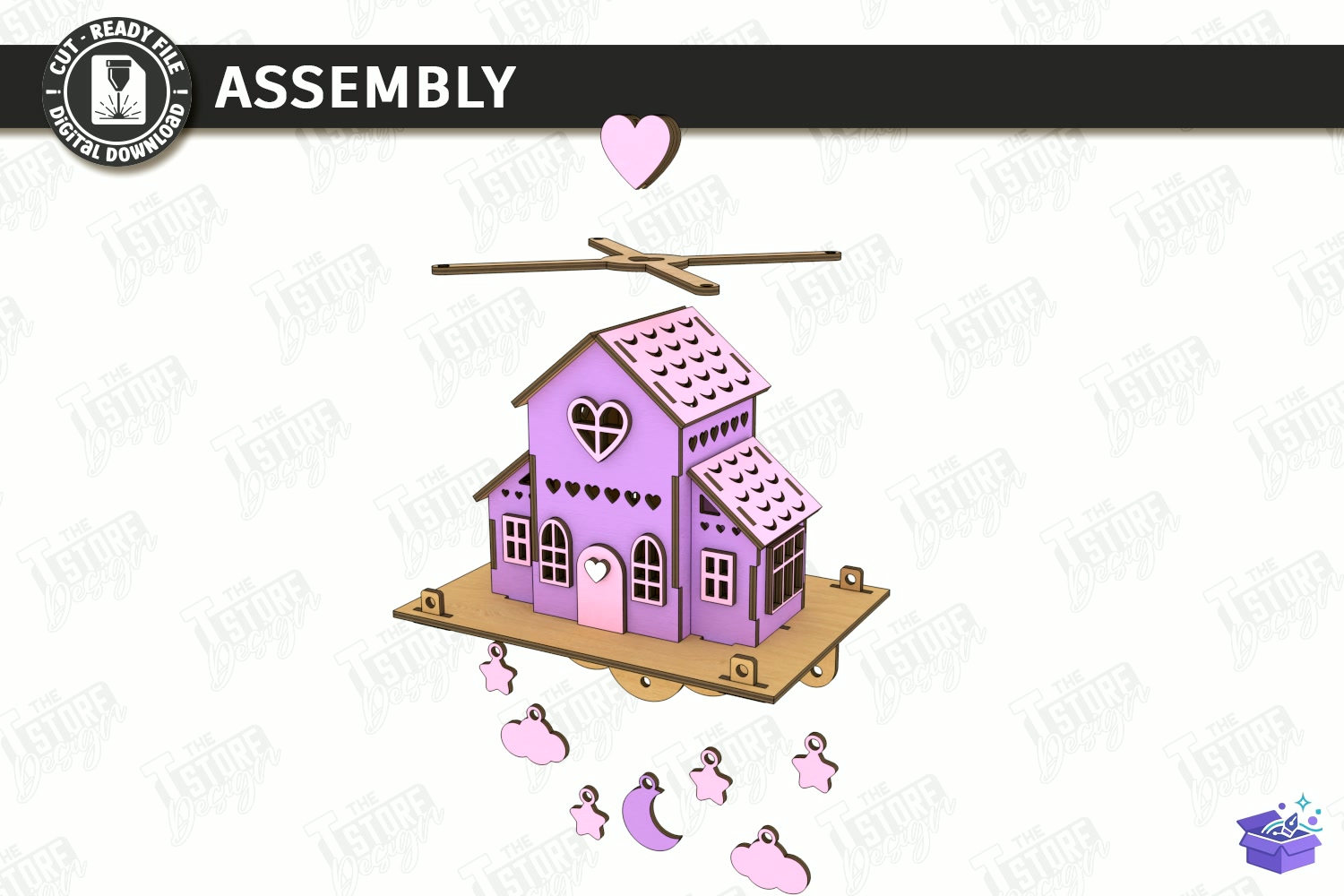House İn Clouds Mobile Lazer Kesim - Tasarım Çizim Dosyası (SVG, DXF, EPS, PNG) önizleme 3